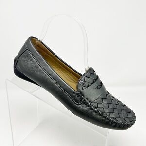 Robert Zur Dark Gray Silver Leather Quality Woven Driving Loafers Size 8.5